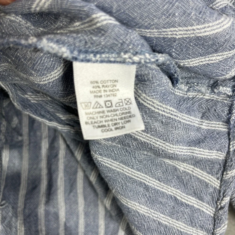 Blush 1X Blue White Stripe Button Down Shirt‎ Tie Front Long Sleeve Womens
